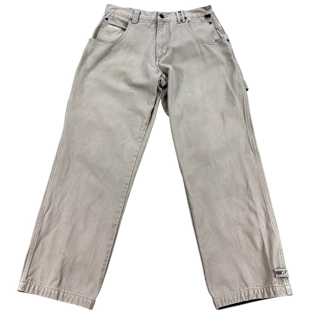 Vintage FUBU The Collection Cargo Jeans Mens 34x32 Beige Relaxed Wide Leg Pants